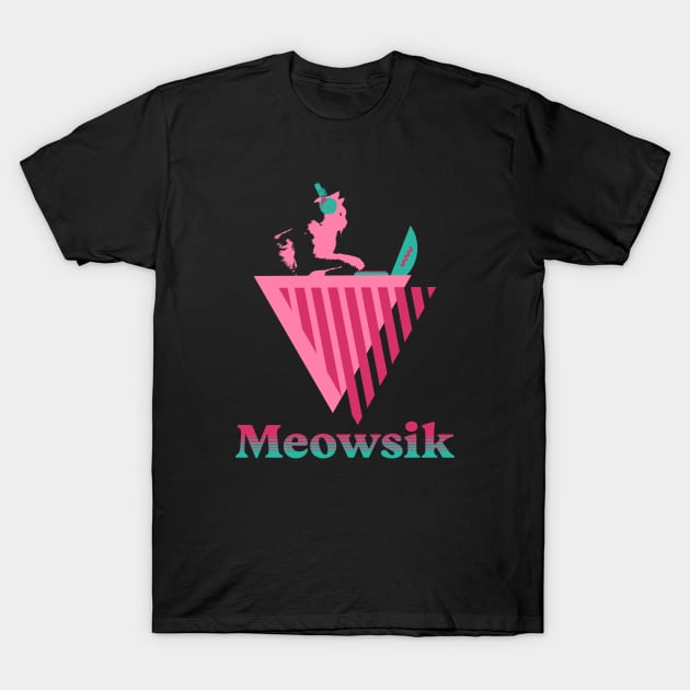 DJ Cat Performing | Meowsik cat pink T-Shirt by Omise